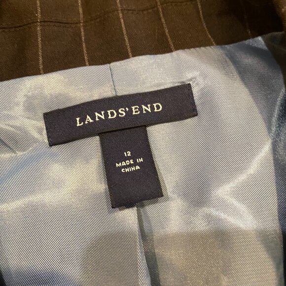 Vintage Lands End Womens Blazer Jacket Black Striped Cashmere Wool Size 12 - Picture 6 of 10
